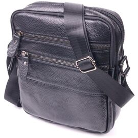 Придбати Стильна чоловіча сумка з натуральної зернистої шкіри 21398 Vintage Чорна, image , характеристики, відгуки
