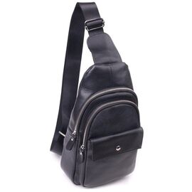 Придбати Стильна чоловіча сумка слінг із натуральної зернистої шкіри 21402 Vintage Чорний, image , характеристики, відгуки