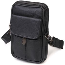 Купить - Вертикальная поясная сумка для мужчин из натуральной кожи 21487 Vintage Черная, фото , характеристики, отзывы
