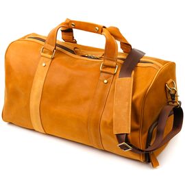 Купить - Вместительная дорожная сумка из натуральной винтажной кожи Vintage 22140 Светло-коричневая, фото , характеристики, отзывы