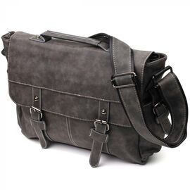 Придбати Містка чоловіча сумка зі шкірозамінника Vintage 22143 Сірий, image , характеристики, відгуки