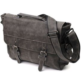 Купить - Вместительная мужская сумка из кожзама Vintage 22143 Серый, фото , характеристики, отзывы
