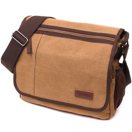 Купить - Вместительная текстильная сумка для ноутбука 13" через плечо Vintage 22201 Коричневая, фото , характеристики, отзывы