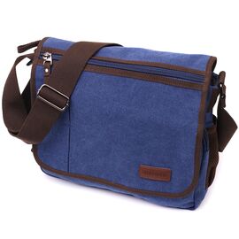 Купить - Мужская сумка через плечо для ноутбука 13" из плотного текстиля Vintage 22203 Синий, фото , характеристики, отзывы