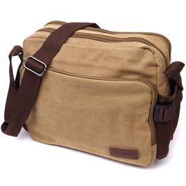 Купить - Функциональная мужская сумка мессенджер из плотного текстиля Vintage 22206 Песочный, фото , характеристики, отзывы