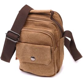 Купить - Практичная небольшая мужская сумка из плотного текстиля Vintage 22220 Коричневый, фото , характеристики, отзывы