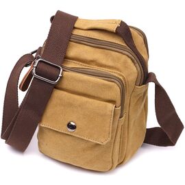 Купить - Отличная небольшая мужская сумка из плотного текстиля Vintage 22222 Песочный, фото , характеристики, отзывы