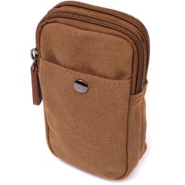 Купить - Добротная сумка-чехол на пояс с металлическим карабином из текстиля Vintage 22225 Коричневый, фото , характеристики, отзывы