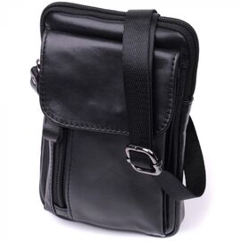 Придбати Вертикальна чоловіча сумка на пояс із натуральної шкіри Vintage 22563 Чорний, image , характеристики, відгуки