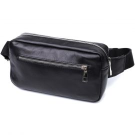 Купить Прямоугольная сумка-бананка для мужчин из натуральной глянцевой кожи Shvigel 22825 Черная, фото , характеристики, отзывы