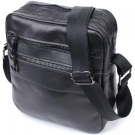 Придбати Классическая мужская сумка мессенджер из глянцевой натуральной кожи Shvigel 22846 Черная, image , характеристики, відгуки