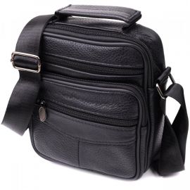 Купить Практичная вертикальная сумка с ручкой для мужчин из натуральной кожи Vintage 22864 Черный, фото , характеристики, отзывы