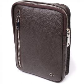 Купить Прямоугольная сумка бананка из зернистой натуральной кожи GRANDE PELLE 22878 Коричневая, фото , характеристики, отзывы