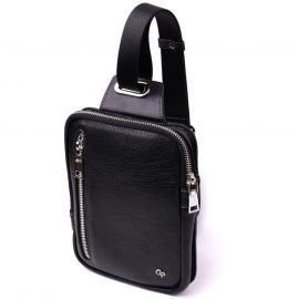 Купить Мужская прямоугольная сумка бананка из зернистой натуральной кожи GRANDE PELLE 22879 Черный, фото , характеристики, отзывы