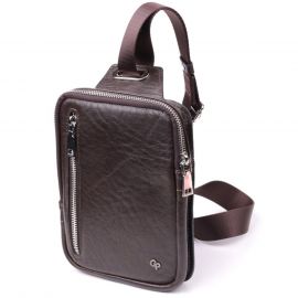 Купить Мужская прямоугольная сумка бананка из гладкой натуральной кожи GRANDE PELLE 22880 Коричневый, фото , характеристики, отзывы