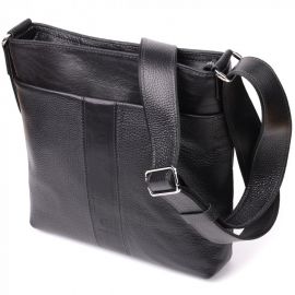 Купить Красивая сумка через плечо для мужчин из натуральной кожи GRANDE PELLE 22883 Черная, фото , характеристики, отзывы