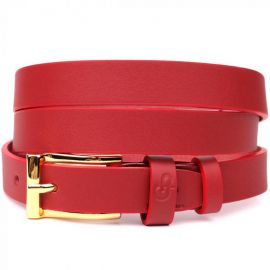 Купить Яркий тонкий кожаный ремень для женщин GRANDE PELLE 22951 Красный, фото , характеристики, отзывы