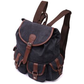 Купить - Текстильный рюкзак что закрывается клапаном на магнит Vintage 22151 Черный, фото , характеристики, отзывы