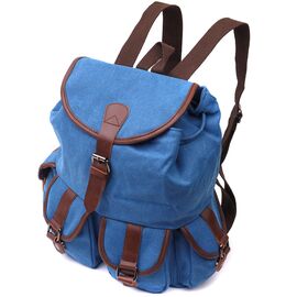 Купить - Вместительный текстильный рюкзак что закрывается клапаном на магнит Vintage 22152 Голубой, фото , характеристики, отзывы