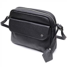 Купить - Удобная женская сумка кросс-боди из натуральной кожи GRANDE PELLE 11651 Черная, фото , характеристики, отзывы