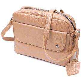 Купить - Стильная женская сумка кросс-боди из натуральной кожи GRANDE PELLE 11652 Бежевая, фото , характеристики, отзывы