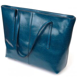 Придбати Красива сумка шоппер із натуральної шкіри 22075 Vintage Бірюзова, image , характеристики, відгуки