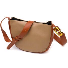 Придбати Напівкругла сумка крос-боді з натуральної шкіри 22092 Vintage Бежева, image , характеристики, відгуки