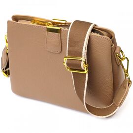 Придбати Жіноча модна сумка на три відділення з натуральної шкіри 22106 Vintage Бежева, image , характеристики, відгуки