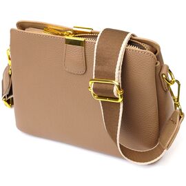 Купить - Женская модная сумка на три отделения из натуральной кожи 22106 Vintage Бежевая, фото , характеристики, отзывы