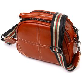 Купить - Удобная глянцевая сумка на плечо из натуральной кожи 22129 Vintage Коричневая, фото , характеристики, отзывы