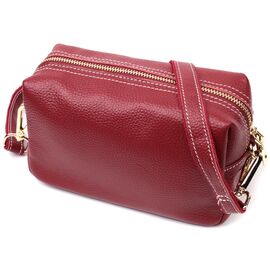 Купить - Интересная женская сумка с двумя ремнями из натуральной кожи Vintage 22274 Бордовый, фото , характеристики, отзывы