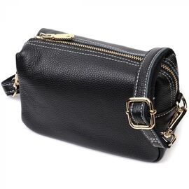 Придбати Елегантна жіноча сумка з двома ременями з натуральної шкіри Vintage 22276 Чорний, image , характеристики, відгуки