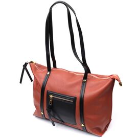 Купить - Вместительная двухцветная женская сумка из натуральной кожи Vintage 22301 Коричневая, фото , характеристики, отзывы