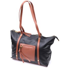 Придбати Дивовижна двокольорова сумка жіноча з натуральної шкіри Vintage 22303 Чорний, image , характеристики, відгуки