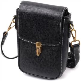 Придбати Вертикальна шкіряна сумка жіноча з клапаном Vintage 22308 Чорна, image , характеристики, відгуки