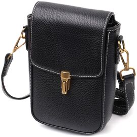 Купить - Вертикальная кожаная женская сумка с клапаном Vintage 22308 Черная, фото , характеристики, отзывы