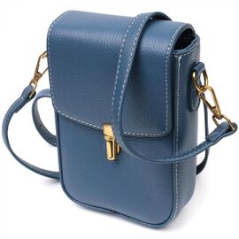Придбати - Женская сумка вертикального формата с клапаном из натуральной кожи Vintage 22310 Голубая, image , характеристики, відгуки