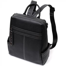 Придбати Місткий жіночий рюкзак-сумка прошитий білим рядком з натуральної шкіри Vintage 22314 Чорний, image , характеристики, відгуки