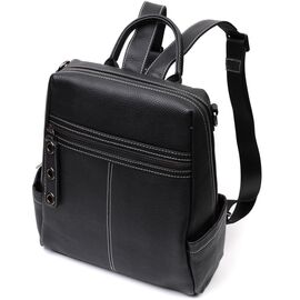 Купить - Вместительный женский рюкзак-сумка прошитый белой строчкой из натуральной кожи Vintage 22314 Черный, фото , характеристики, отзывы