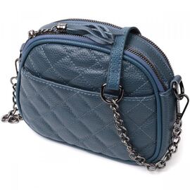 Придбати Стильна жіноча стьобана сумка з натуральної шкіри Vintage 22327 Синя, image , характеристики, відгуки