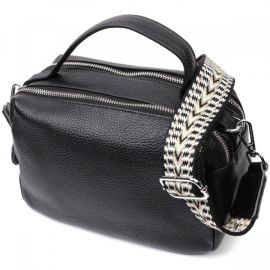 Купить Сумка прямоугольная для женщин на два отделения из натуральной кожи Vintage 22343 Черная, фото , характеристики, отзывы