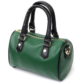 Купити Кожаная сумка бочонок с темными акцентами Vintage 22351 Зеленая, image , характеристики, відгуки