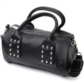 Придбати Шкіряна жіноча сумка з металевими акцентами на ручках Vintage 22369 Чорна, image , характеристики, відгуки