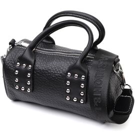 Купити Кожаная женская сумка с металлическими акцентами на ручках Vintage 22369 Черная, image , характеристики, відгуки