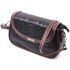 Придбати Стильна сумка для жінок з фактурним клапаном із натуральної шкіри Vintage 22374 Чорна, image , характеристики, відгуки