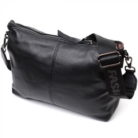 Придбати Повсякденна шкіряна сумка з двома знімними ременями Vintage 22379 Чорна, image , характеристики, відгуки