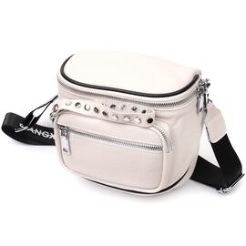 Купить - Молодежная женская сумка с декором в виде кнопок из натуральной кожи Vintage 22389 Белая, фото , характеристики, отзывы