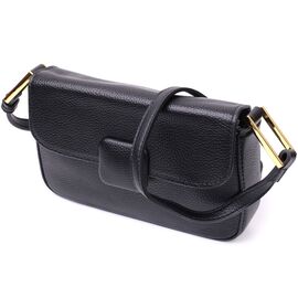 Придбати - Лаконичная сумка с жестким каркасом из натуральной кожи Vintage 22391 Черная, image , характеристики, відгуки