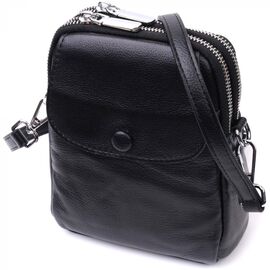 Купить Вертикальная небольшая сумка для женщин на два отделения из натуральной кожи Vintage 22399 Черная, фото , характеристики, отзывы