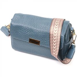 Придбати Відмінна шкіряна сумка з оригінальною плечовою лямкою Vintage 22402 Синя, image , характеристики, відгуки